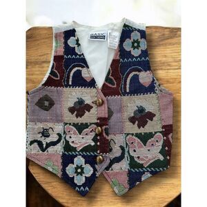 Vintage 90s Girls Basic Editions Tapestry Floral Vest Sz 4